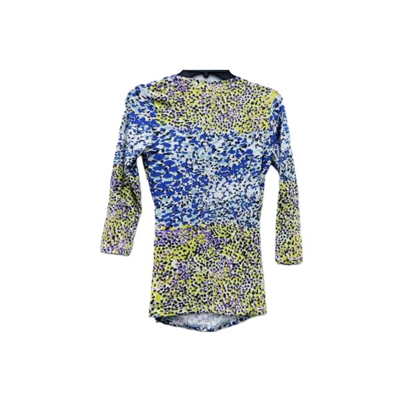 Boden Blue Green Cheetah Print Runched Faux Wrap Top Women's Size 6 - Picture 2 of 4